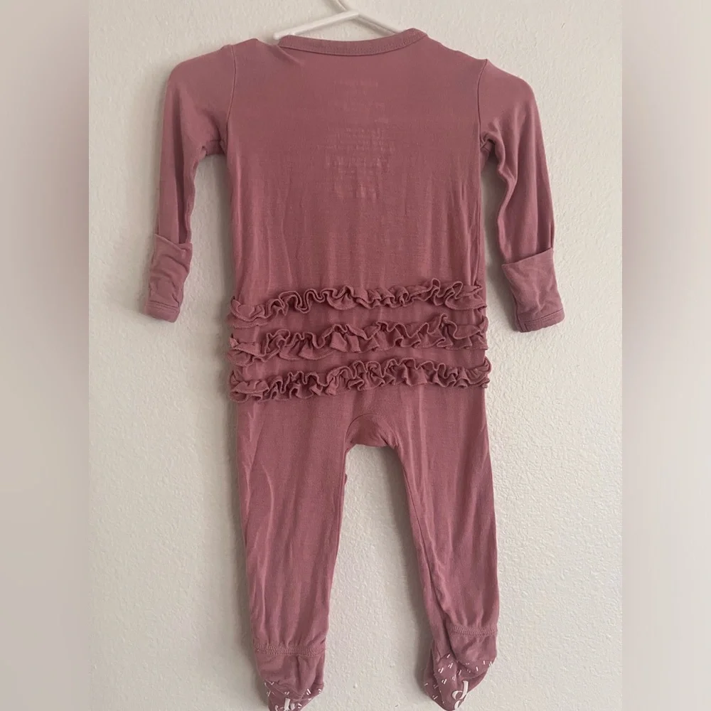 Posh Peanut Mauve Ruffle Footed One-Piece Pajamas